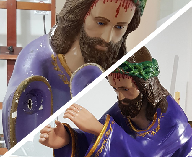 Mãos fraturadas e sem alguns dedos.